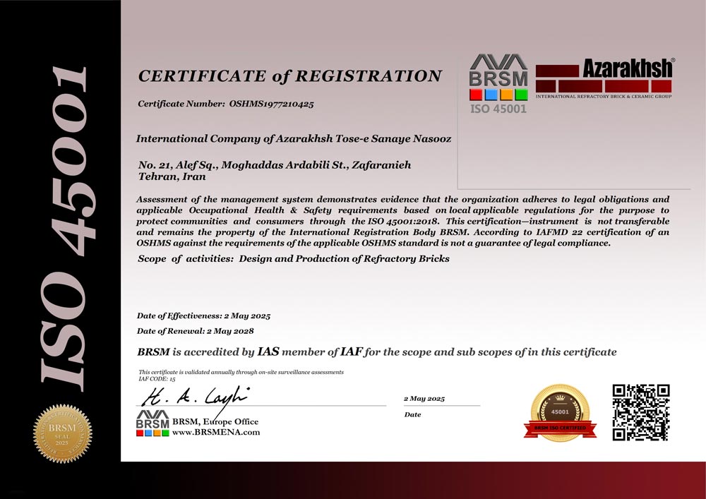 ISO 45001 certification-Azarakhsh facade brick