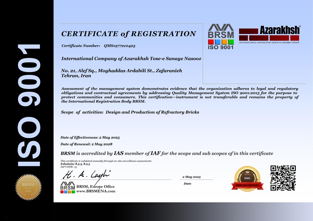 ISO 9001 certification-Azarakhsh facade brick