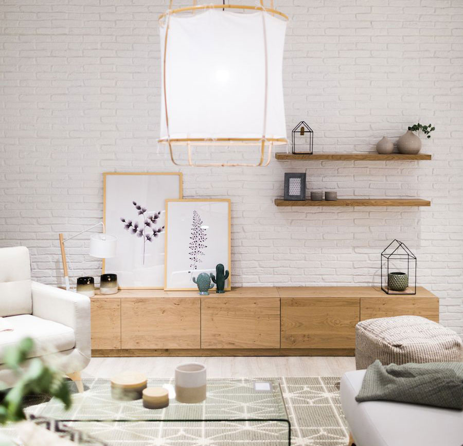 White brick facade interior