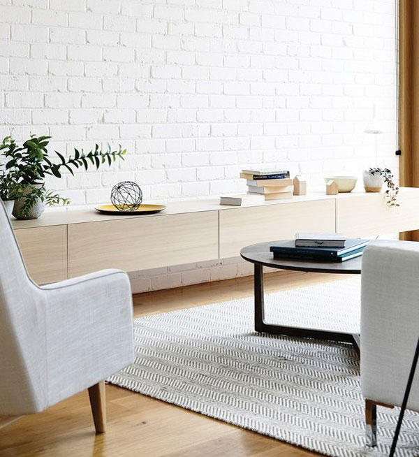 White brick facade in the interior