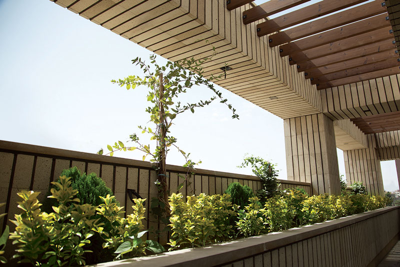 Terrace in brick facade