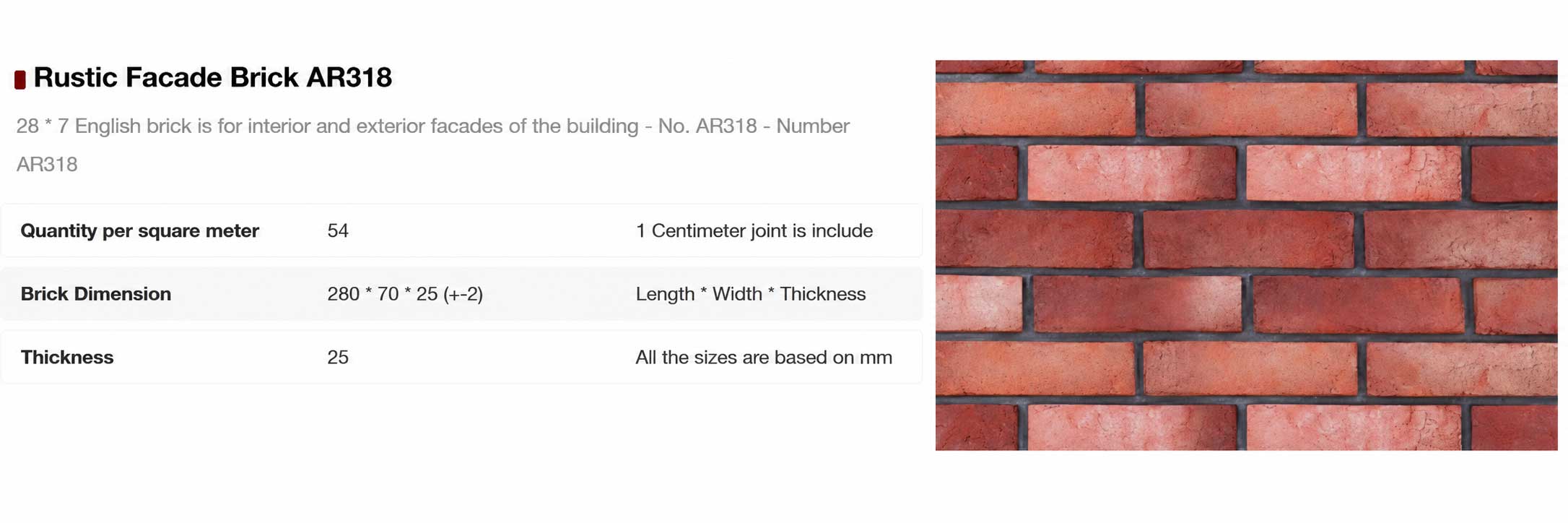 Handmade rustic facing brick